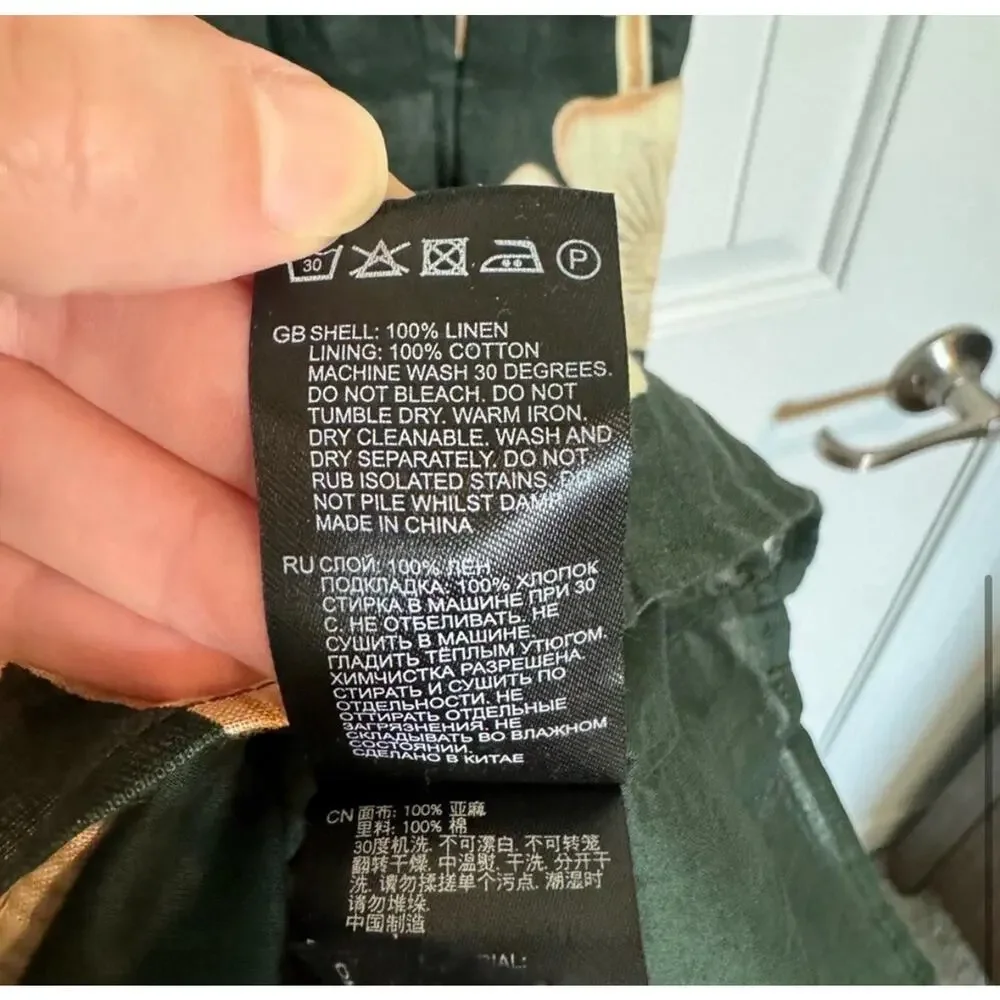 Reiss Alice Fitted Green Floral Linen Chain Strap Midi Dress Size 4 Wrap New - Picture 16 of 16